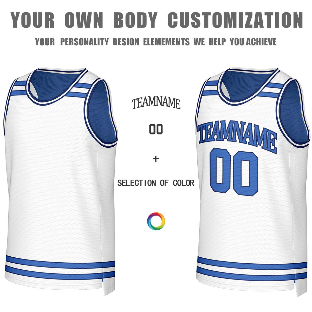 Custom White & Blue Reversible Basketball Jersey | Personalized Team Jerseys for Adult & Youth