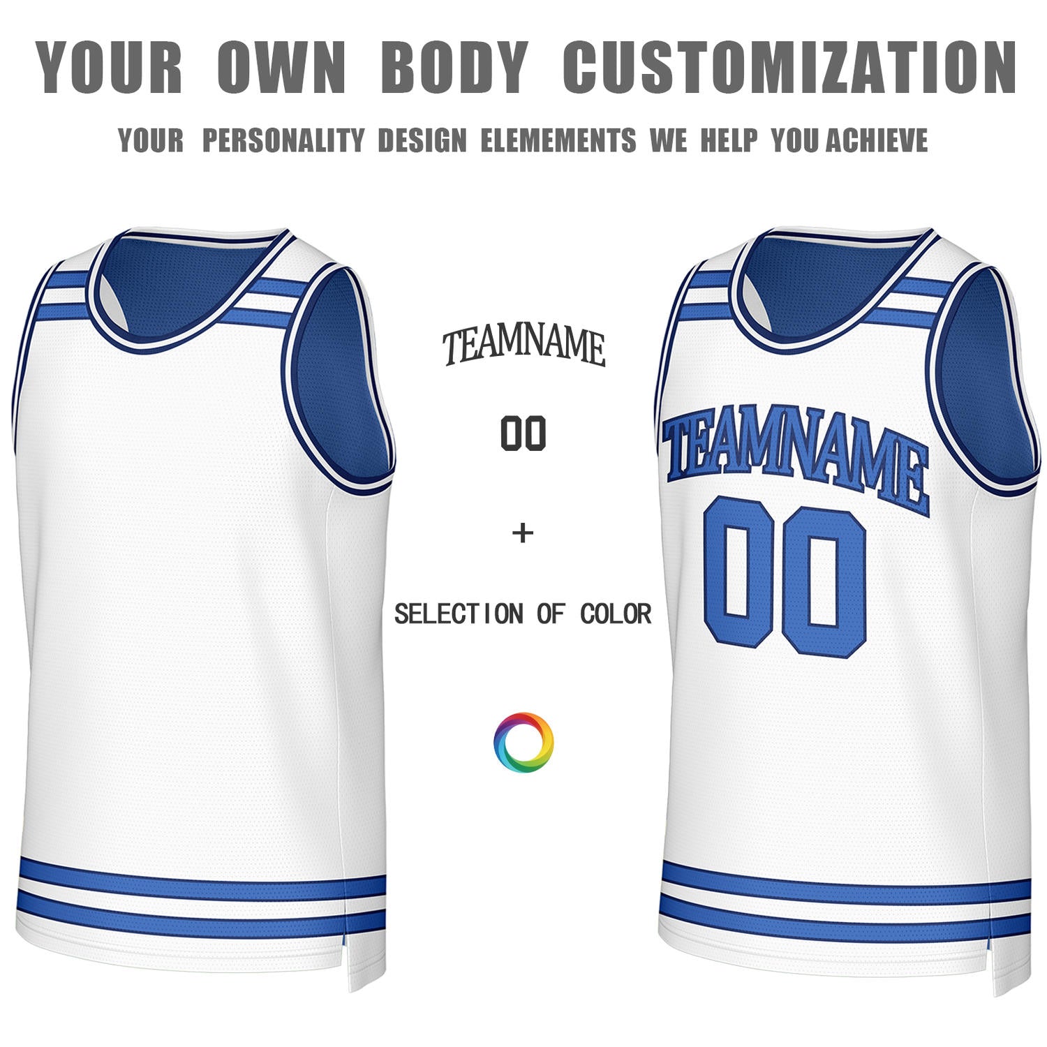 Custom White & Blue Reversible Basketball Jersey | Personalized Team Jerseys for Adult & Youth