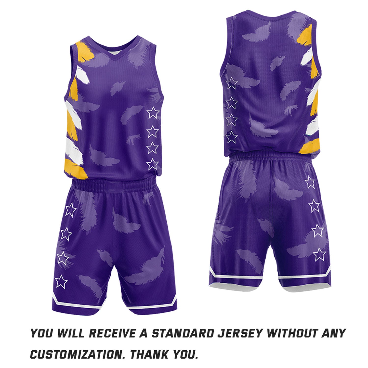 Custom Basketball Jerseys and Shorts Set | Purple Feather V-Neck Sublimated Team Uniform