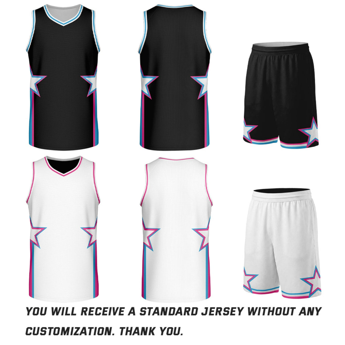 Custom Black & White Star Reversible Basketball Uniform Set | Breathable Mesh Jersey & Shorts