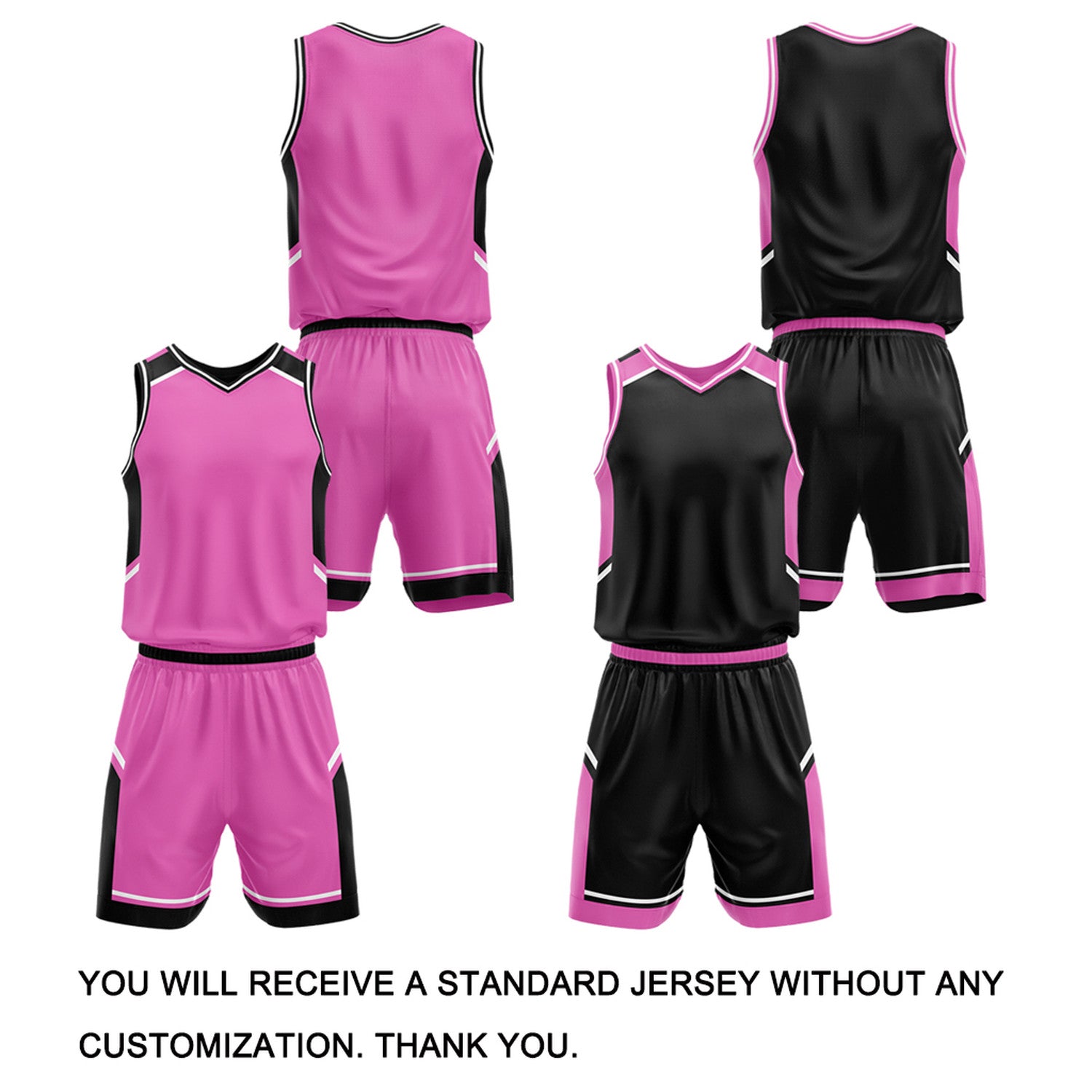 Custom Reversible Basketball Uniform Set | Pink & Black V-Neck Sleeveless Jersey & Athletic Shorts