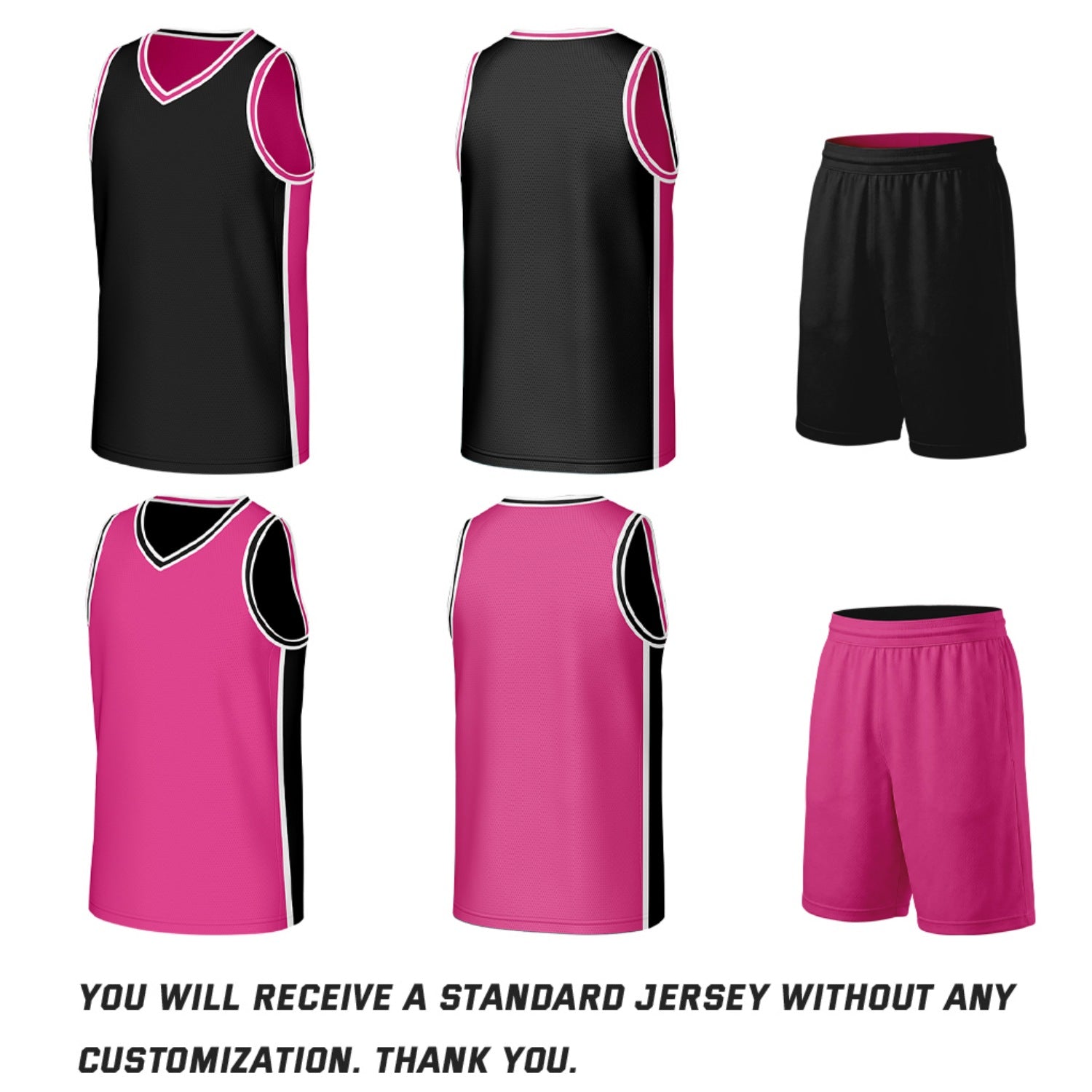 Custom Black & Hot Pink Double Sided Basketball Uniform Set | Personalized Team Uniforms for Adult & Youth