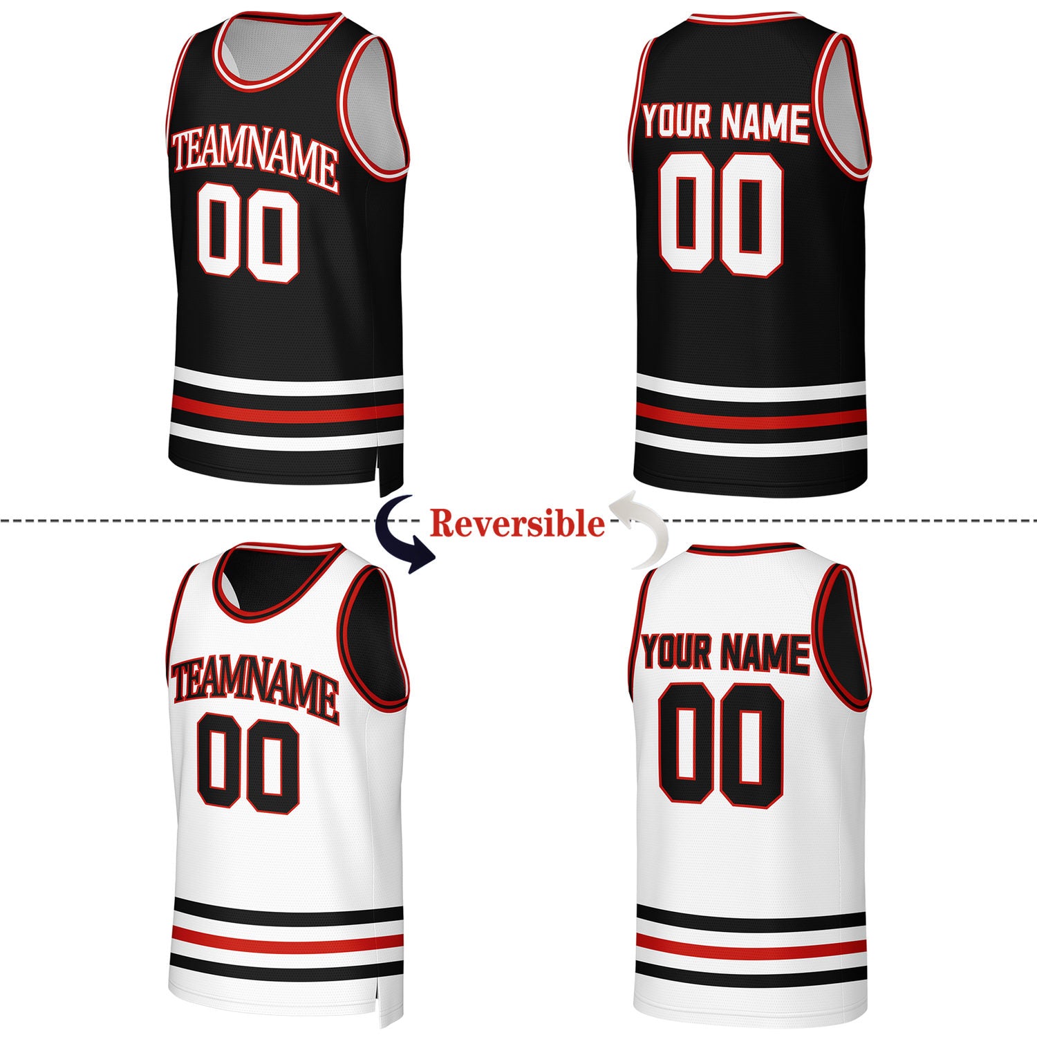 Custom Black & White Reversible Basketball Jersey | Personalized Team Jerseys for Adult & Youth