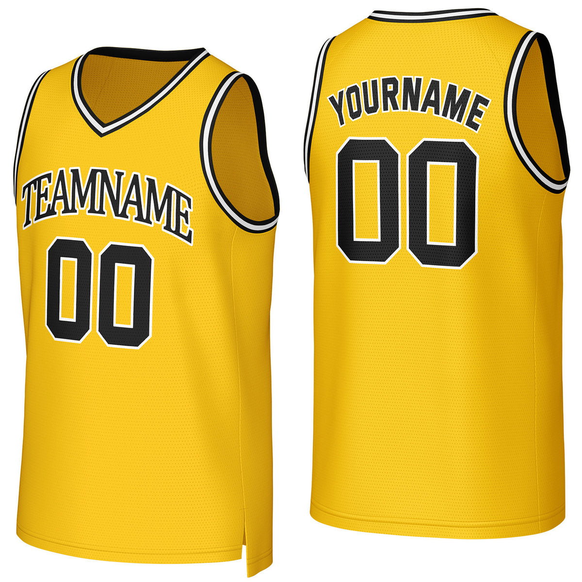 Custom gold-black mesh basketball jersey by Vosoli | Personalized name &amp; number team uniform for youth &amp; adults
