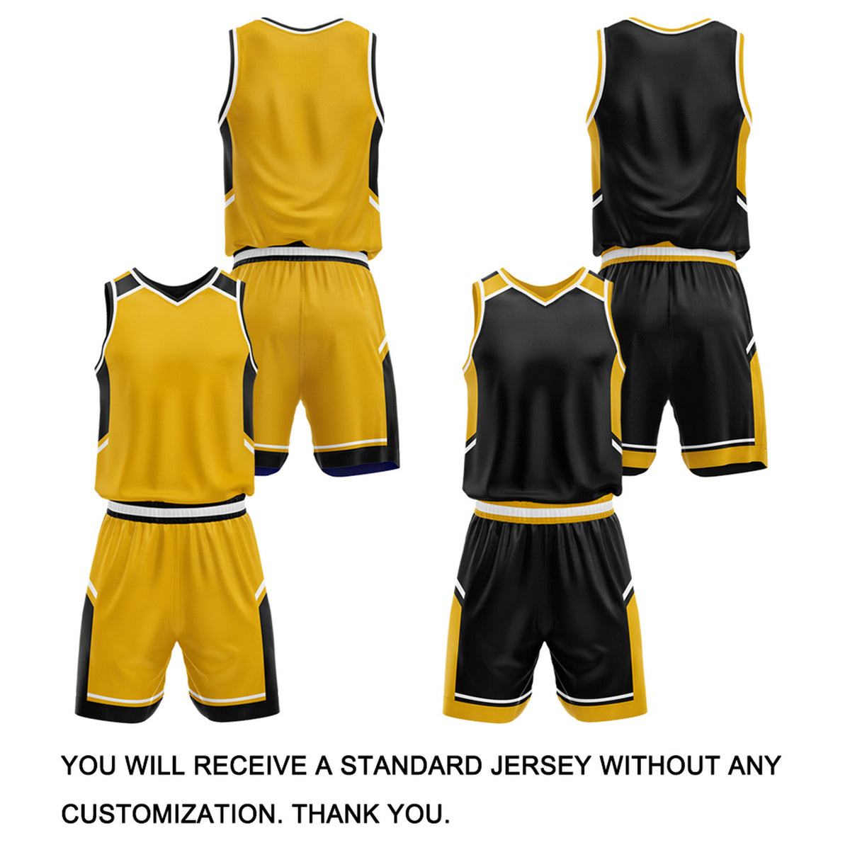 Custom Reversible Basketball Uniform Set | Gold & Black V-Neck Sleeveless Jersey & Athletic Shorts
