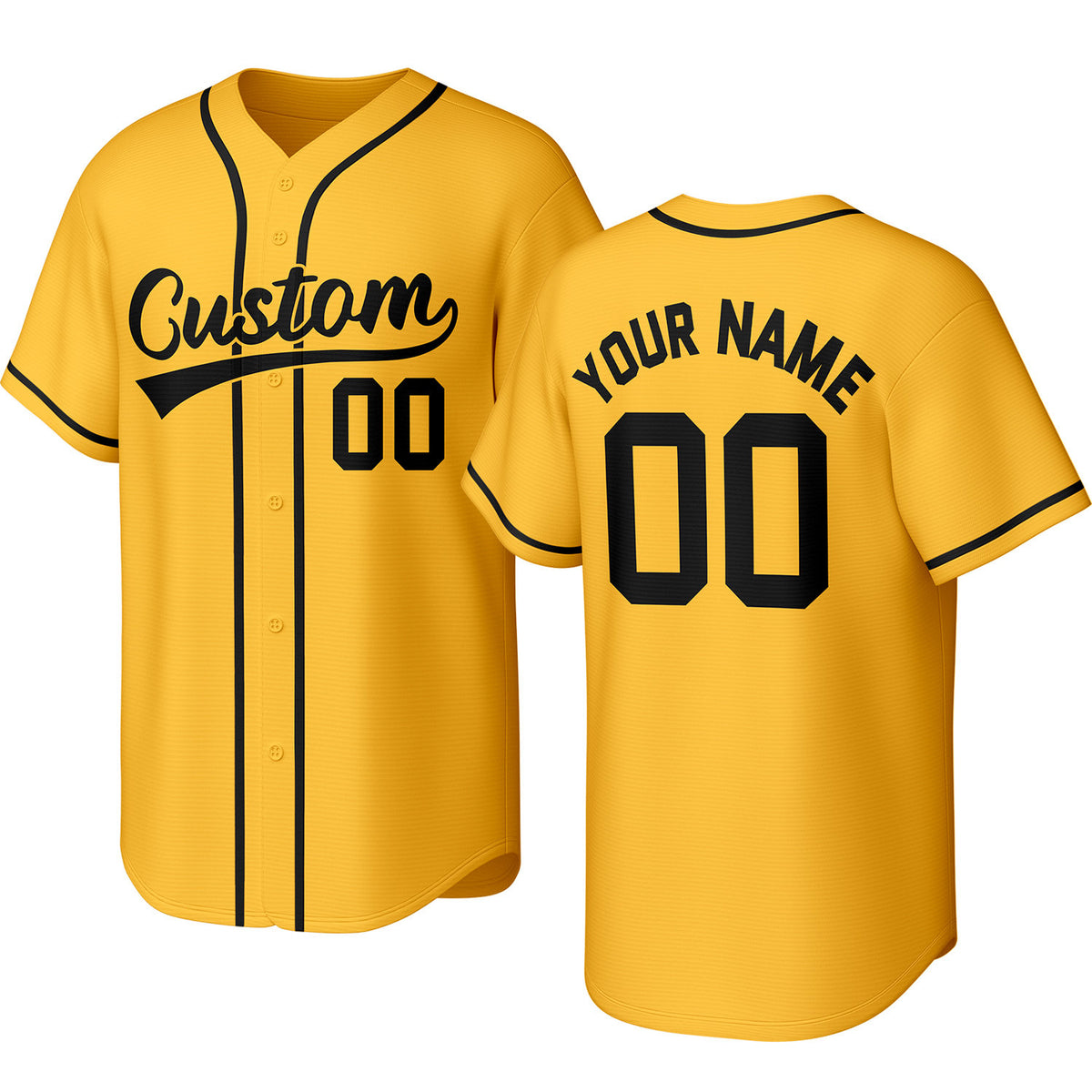 Custom gold baseball jersey with stitched logo, personalized name &amp; number, button-front short-sleeve sports uniform for team men women youth game practice - Vosoli