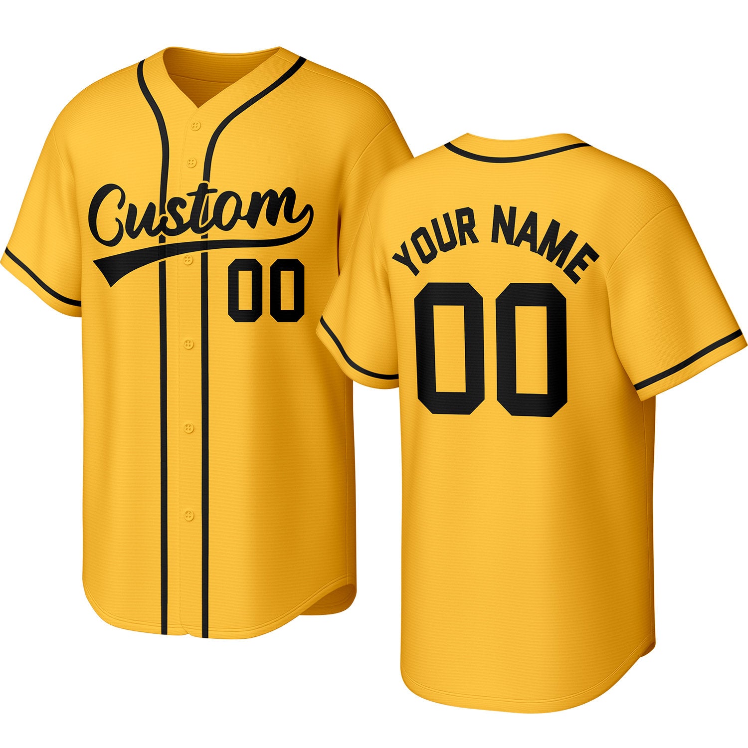 Custom gold baseball jersey with stitched logo, personalized name & number, button-front short-sleeve sports uniform for team men women youth game practice - Vosoli
