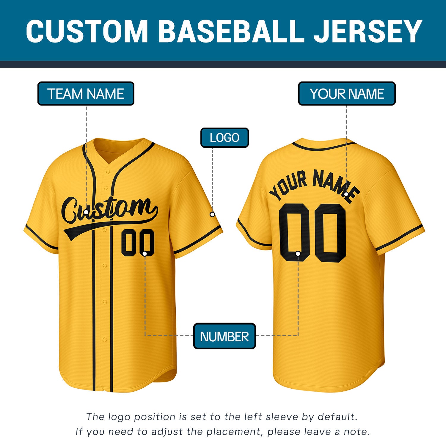 Custom Gold Stitched Baseball Jersey | Personalized Name & Number | Team Uniform