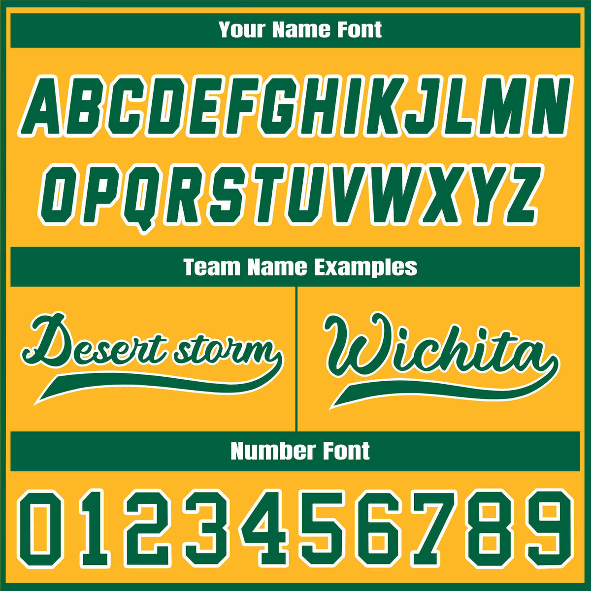 Custom Gold & Forest Green Contrast Sleeve Varsity Baseball Jacket | Personalized Team Name & Number