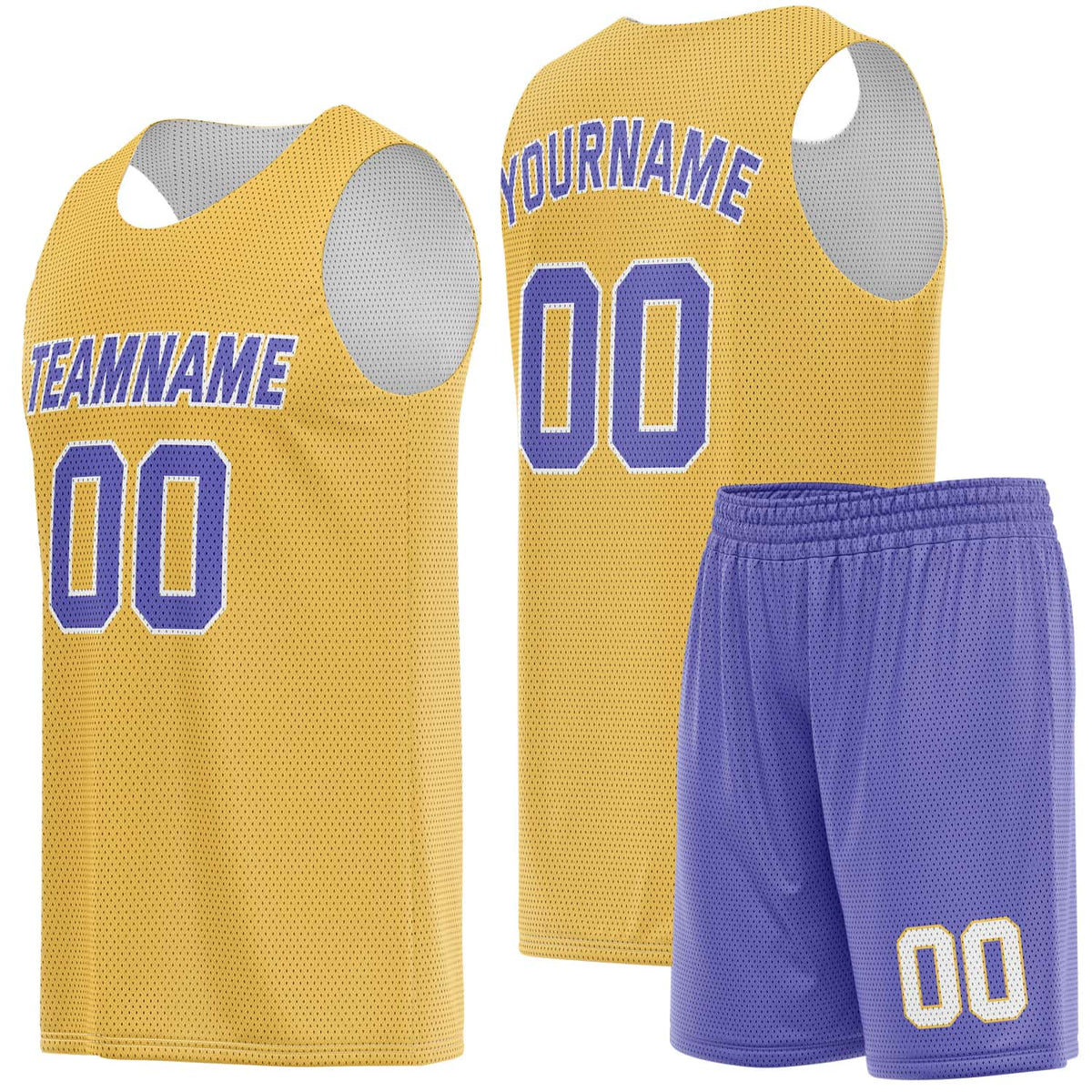 Custom Gold &amp; Purple Basketball Jersey + Shorts Set - Personalized Team Name, Number | Vosoli
