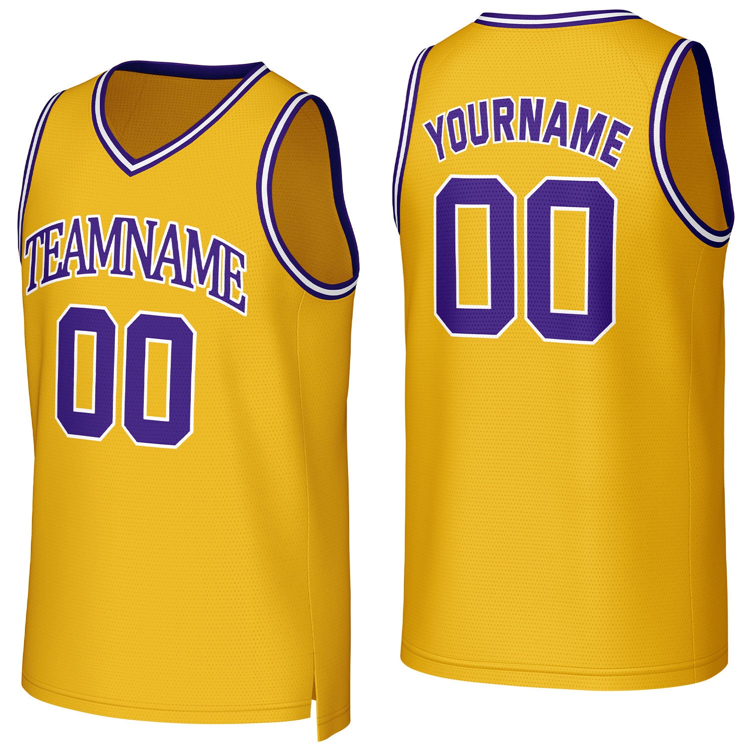 Custom gold-purple mesh basketball jersey with logo, personalized name & number, team uniform for men women youth game practice - Vosoli
