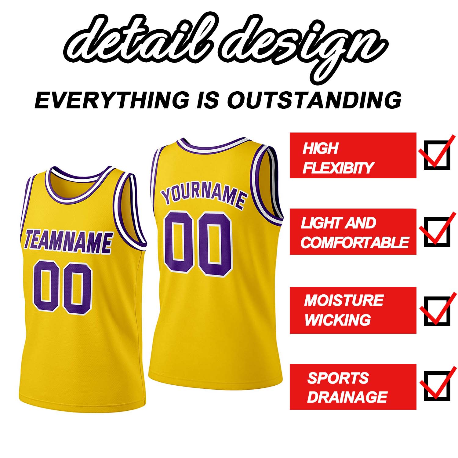 Custom Gold & Purple Mesh Basketball Jersey | Personalized Team Uniform