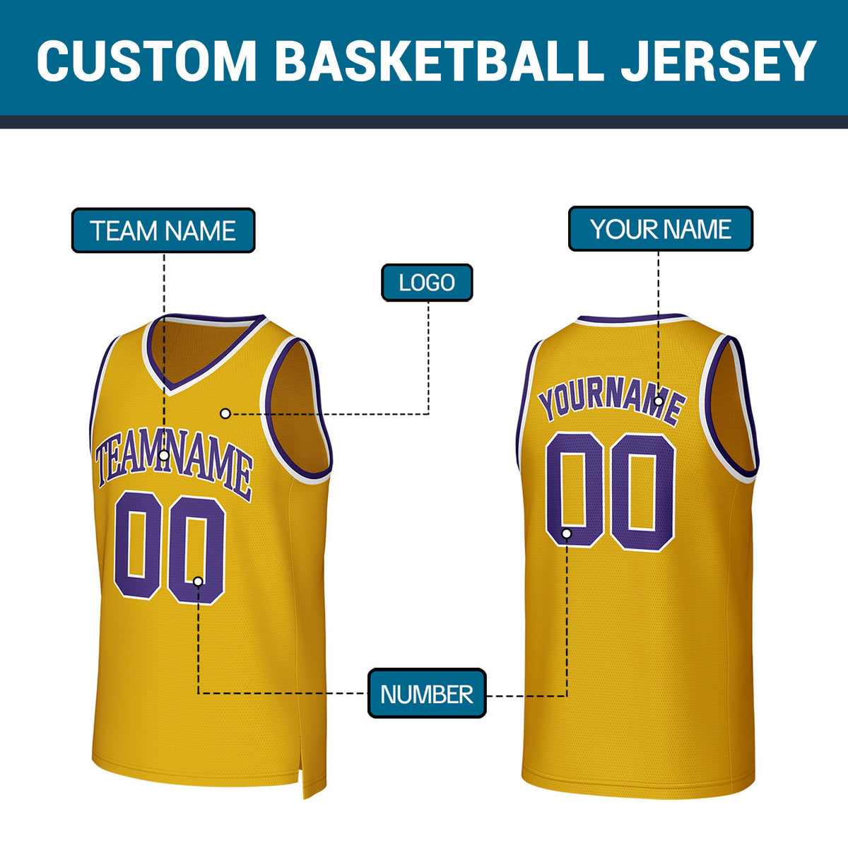 Custom Gold Purple Stitched Basketball Jersey | Personalized Name Number Logo Mesh Sports Jersey