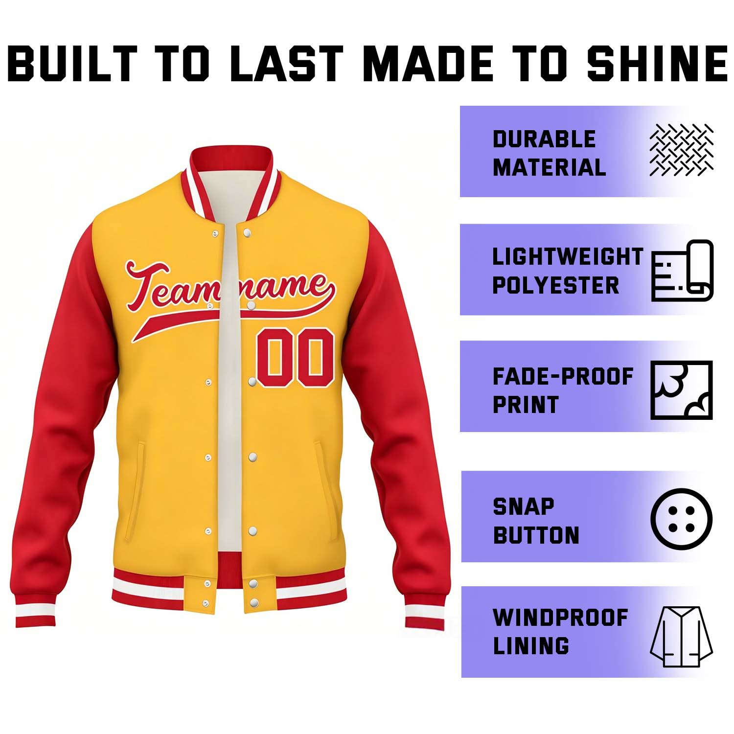 Custom Gold & Red Contrast Sleeve Varsity Baseball Jacket | Personalized Team Name & Number