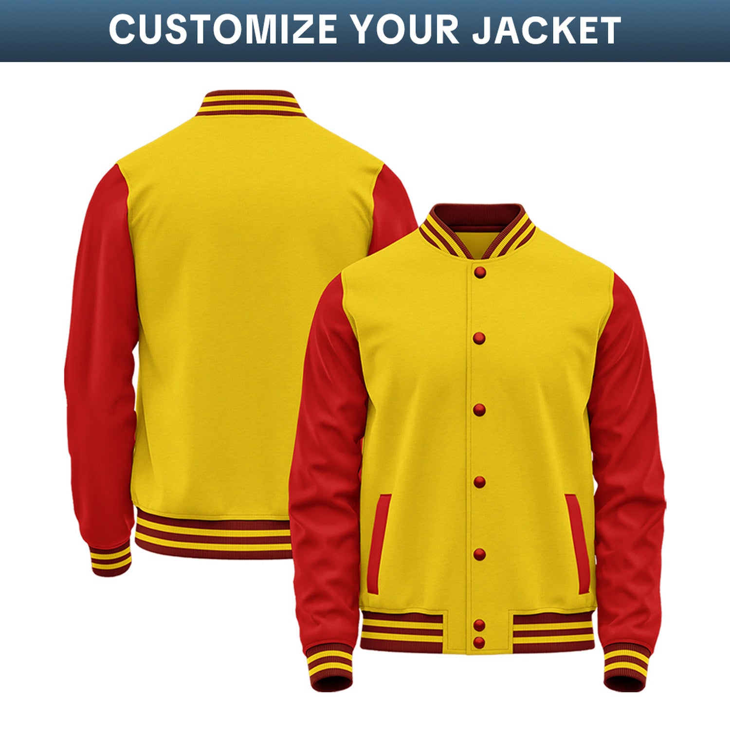 Custom Varsity Jacket with Stitched Name & Number | Gold & Red Personalized Team Letterman Bomber