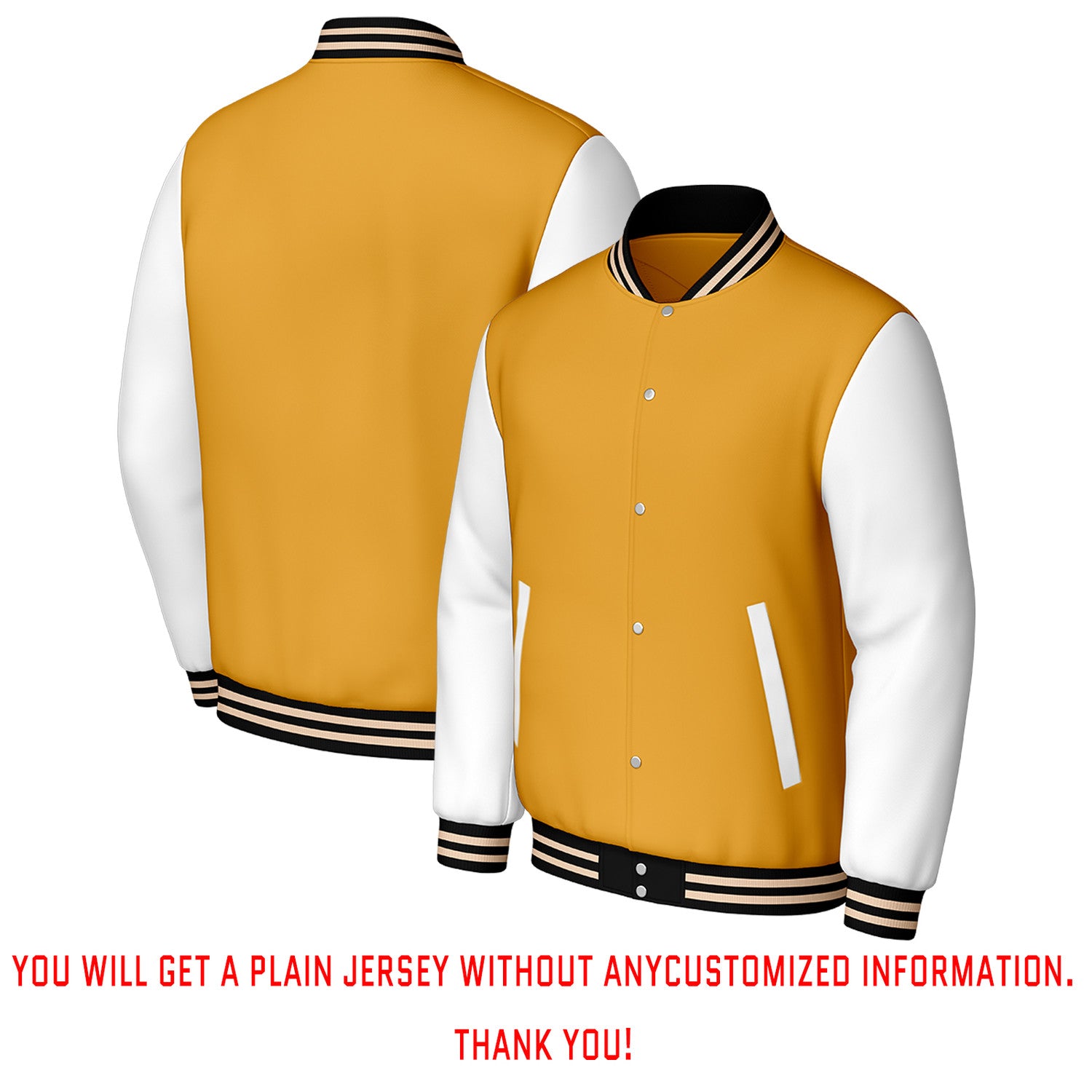 Custom Gold & White Varsity Baseball Jacket | Personalized Letterman Baseball Bomber for Adult & Youth