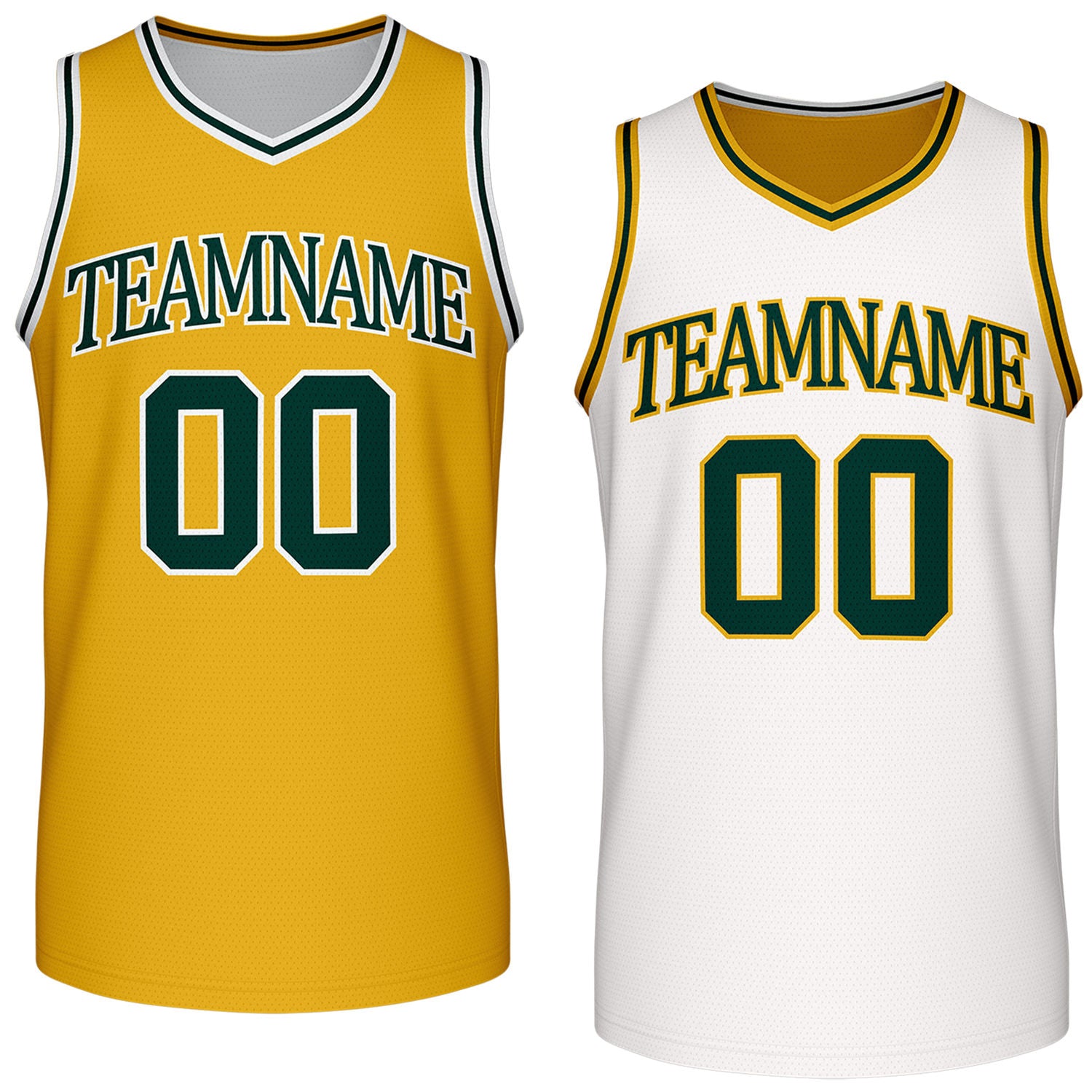 Custom reversible retro gold & white basketball jersey, personalized team name & number, 2-in-1 sleeveless uniform for men women youth adult game practice - Vosoli