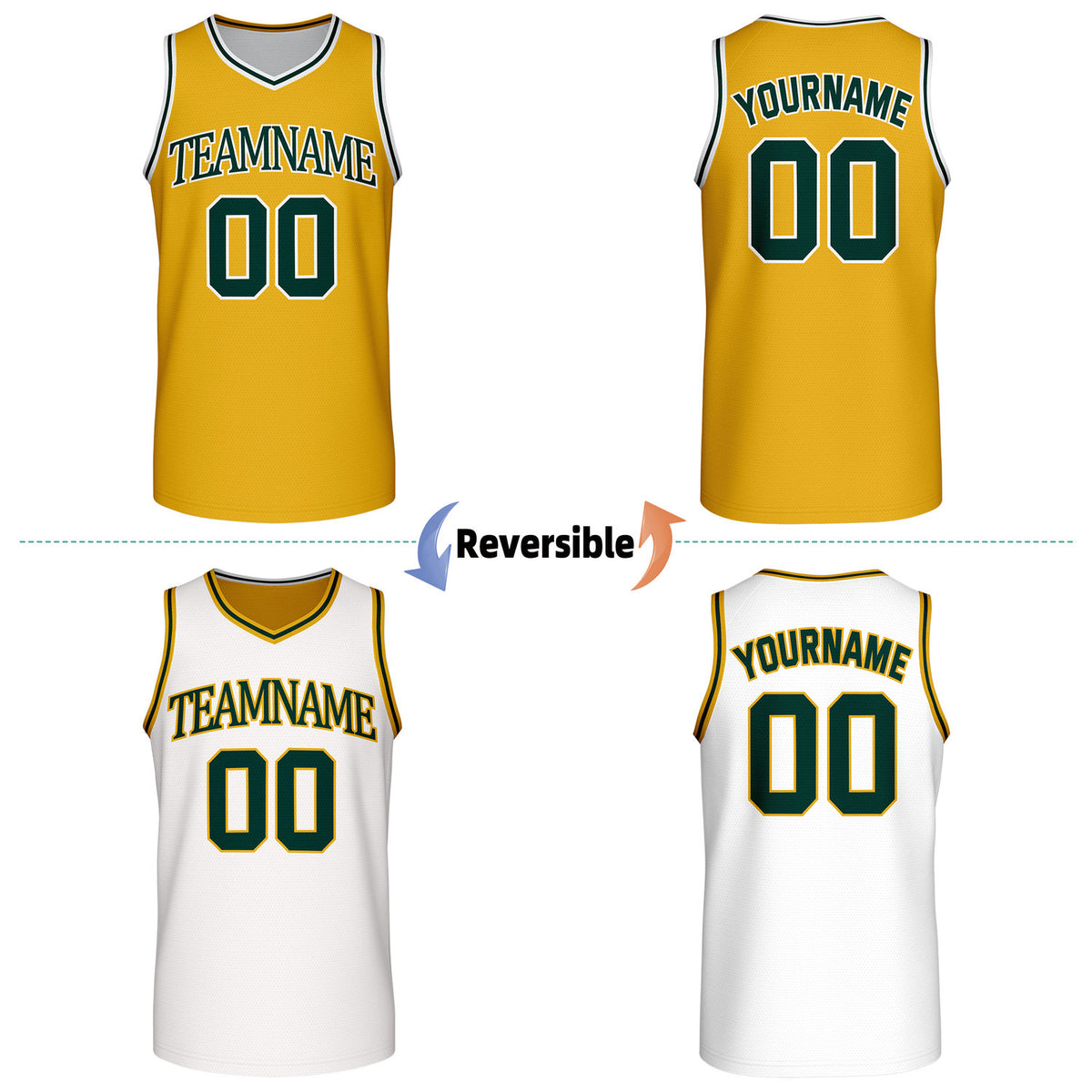 Custom Retro Gold & White Reversible Basketball Jersey | Personalized Team Jersey | Vosoli