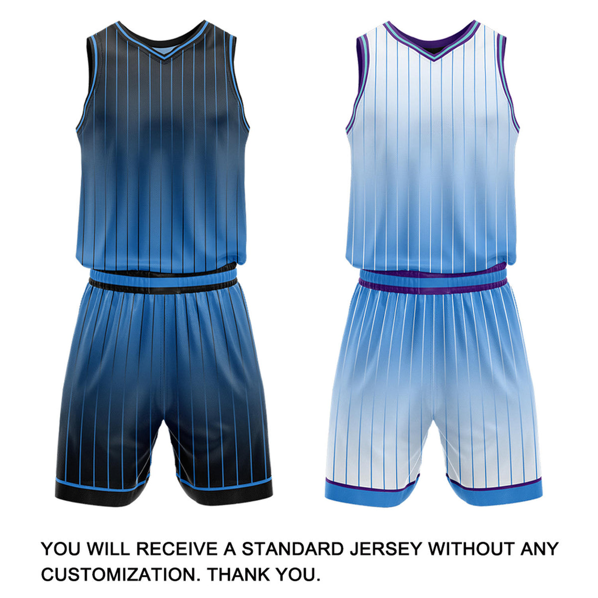 Custom Gradient Black & Light Blue Pinstripe Reversible Basketball Jersey Shorts Set | Personalized Team Uniform