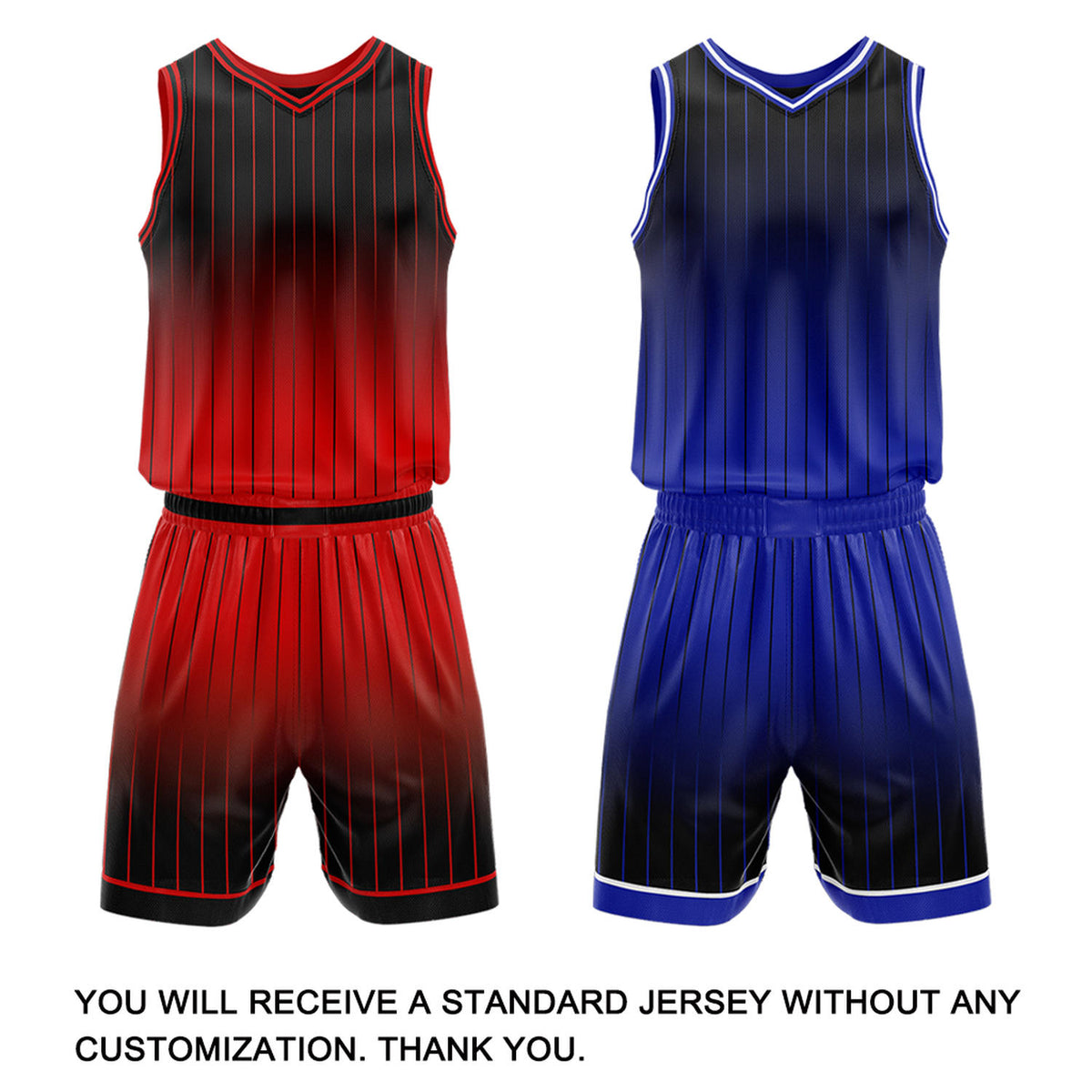 Custom Gradient Blue & Red Pinstripe Reversible Basketball Jersey Shorts Set | Personalized Team Uniform