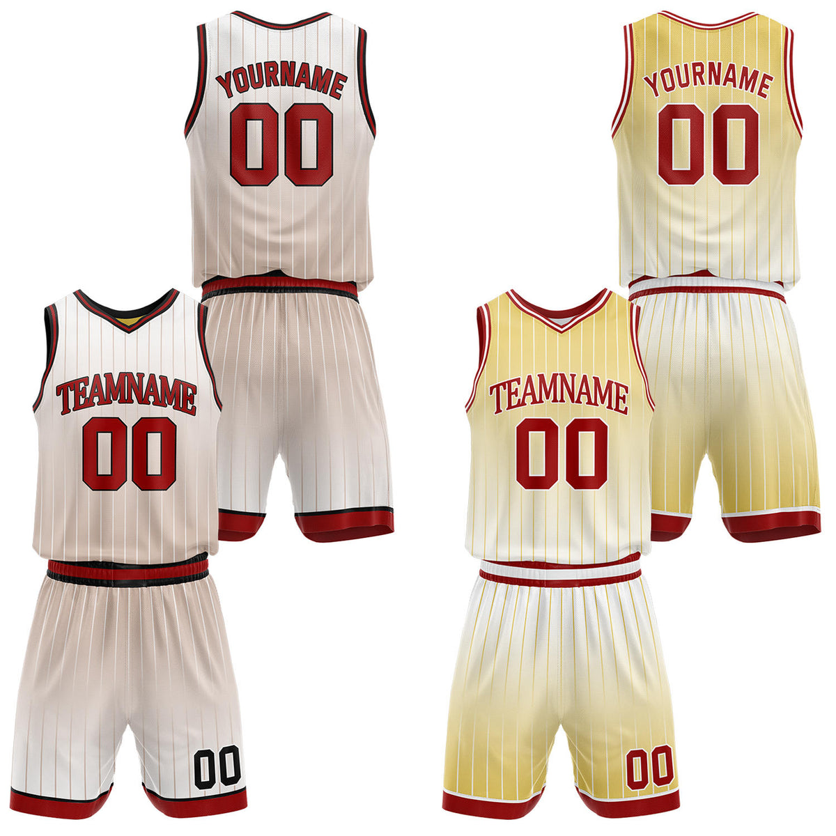 Custom gradient cream &amp; yellow pinstripe reversible basketball jersey shorts set by Vosoli | Personalized team name number vintage uniform sportswear