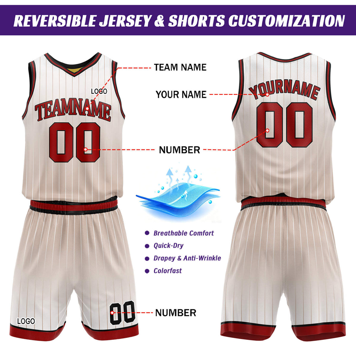 Custom Gradient Cream & Yellow Pinstripe Reversible Basketball Jersey Shorts Set | Personalized Team Uniform