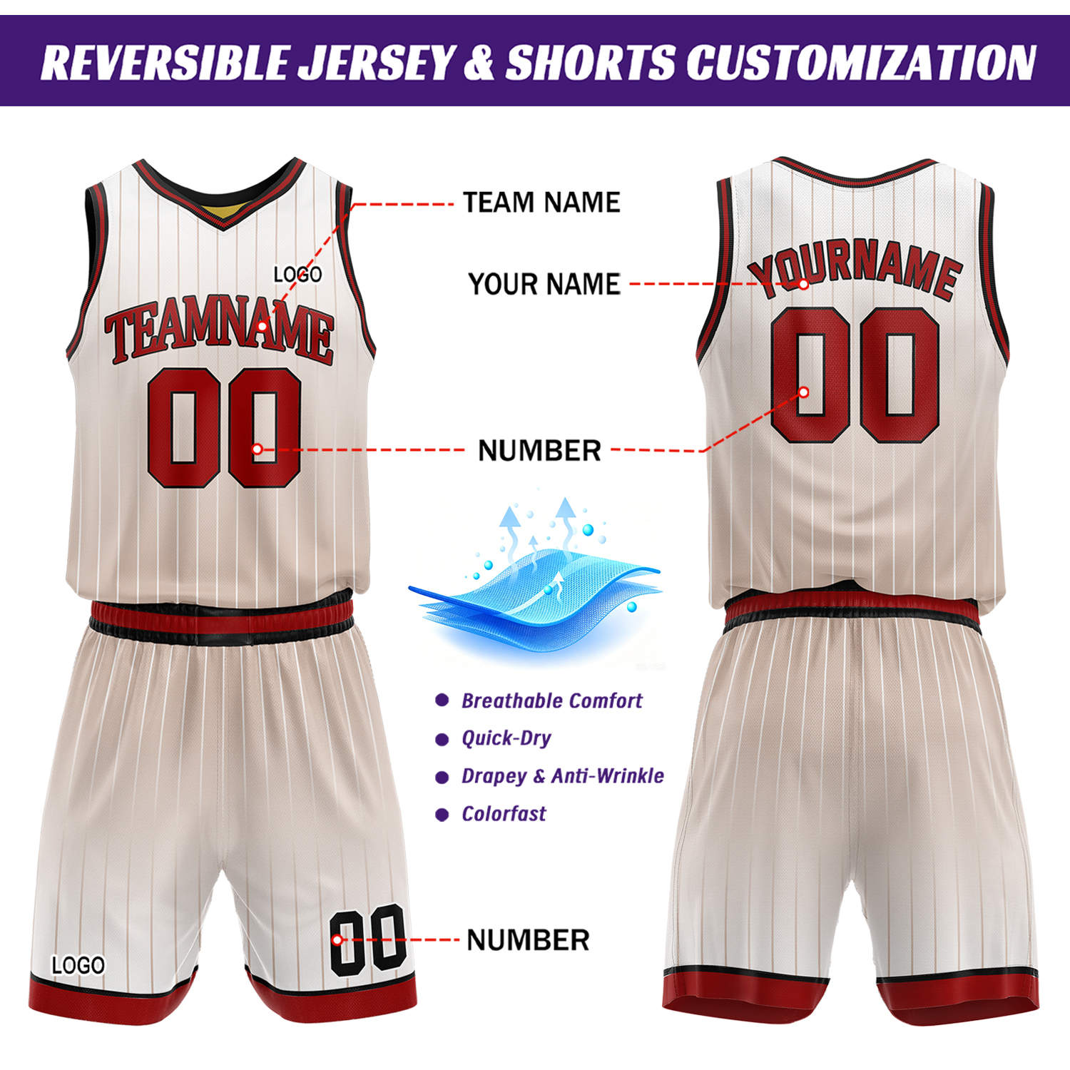 Custom Gradient Cream & Yellow Pinstripe Reversible Basketball Jersey Shorts Set | Personalized Team Uniform