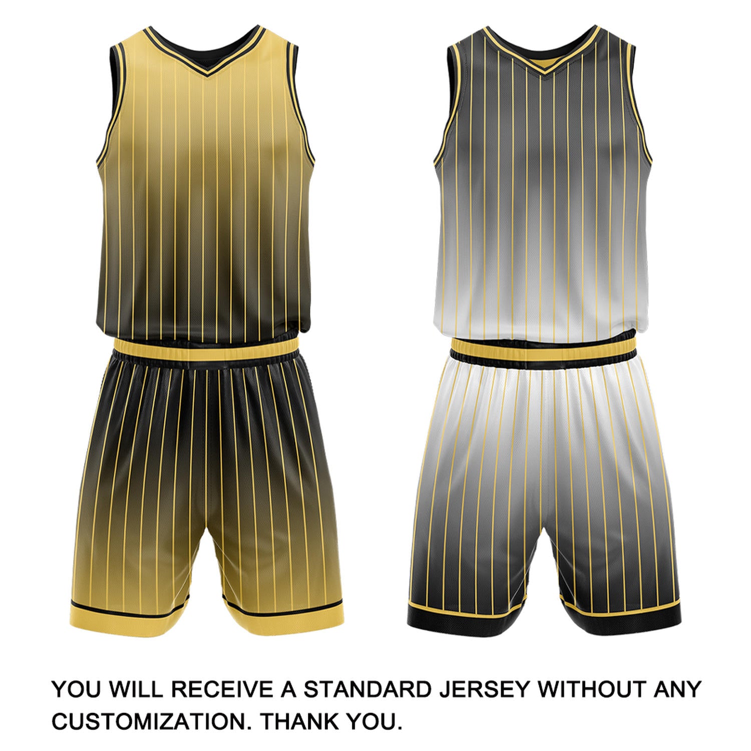 Custom Gradient Gold & Black Pinstripe Reversible Basketball Jersey Shorts Set | Personalized Team Uniform