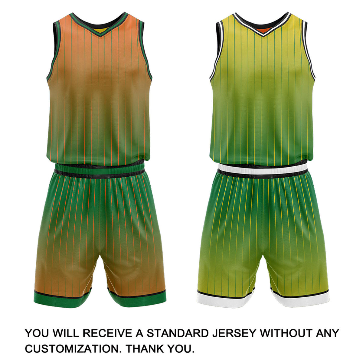 Custom Gradient Green & Orange Pinstripe Reversible Basketball Jersey Shorts Set | Personalized Team Uniform