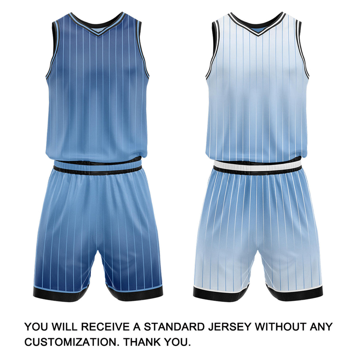 Custom Gradient Light Blue & Blue Pinstripe Reversible Basketball Jersey Shorts Set | Personalized Team Uniform