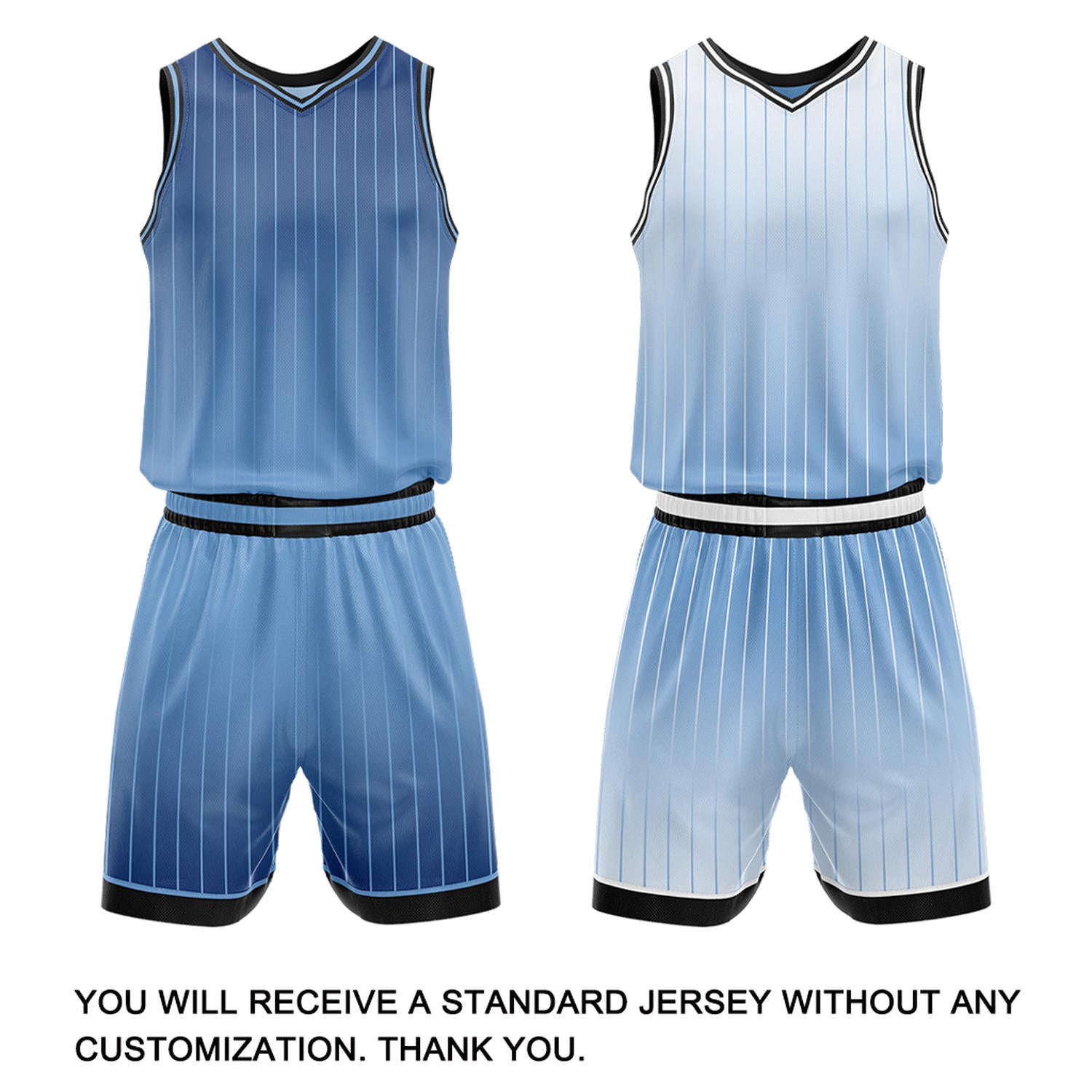 Custom Gradient Light Blue & Blue Pinstripe Reversible Basketball Jersey Shorts Set | Personalized Team Uniform