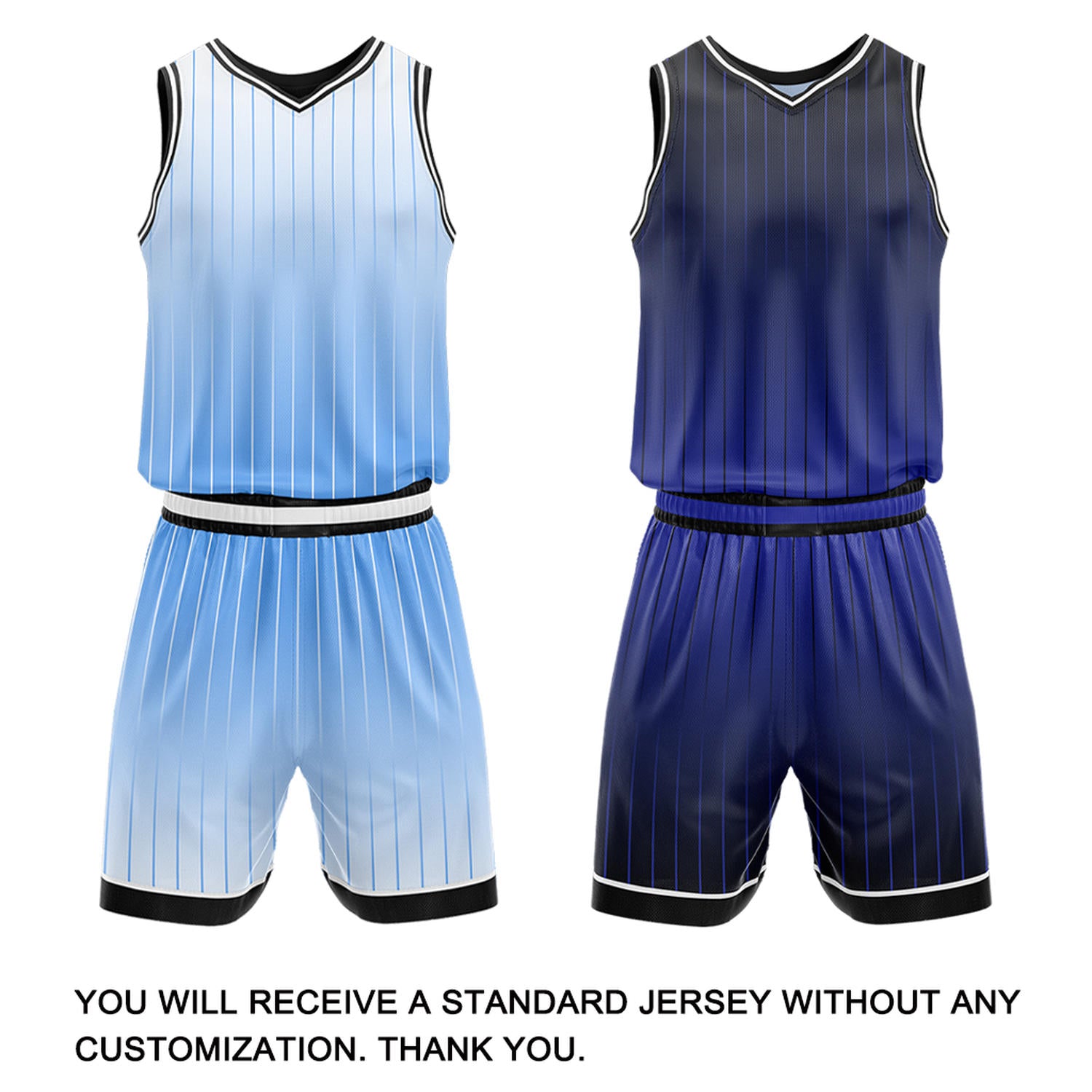 Custom Gradient Light Blue & Navy Pinstripe Reversible Basketball Jersey Shorts Set | Personalized Team Uniform