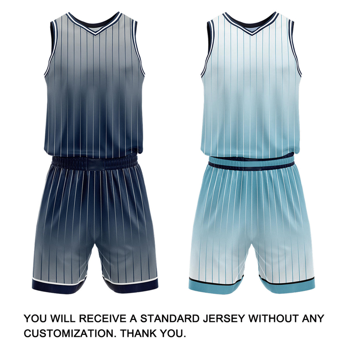 Custom Gradient Navy & Light Blue Pinstripe Reversible Basketball Jersey Shorts Set | Personalized Team Uniform