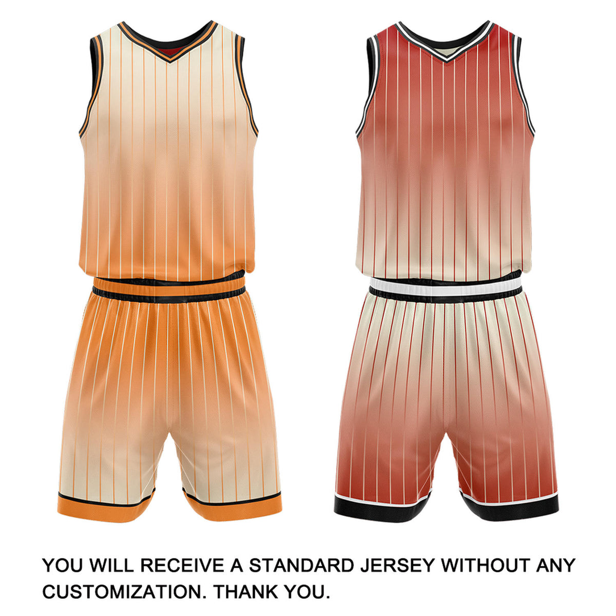 Custom Gradient Orange & Red Pinstripe Reversible Basketball Jersey Shorts Set | Personalized Team Uniform