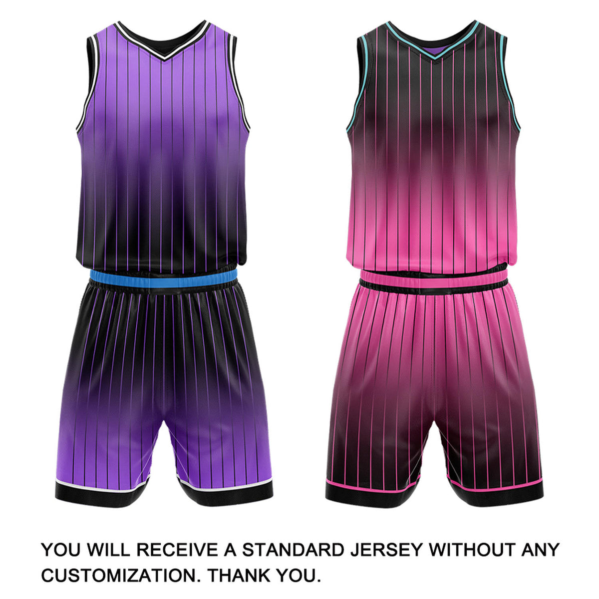 Custom Gradient Purple & Pink Pinstripe Reversible Basketball Jersey Shorts Set | Personalized Team Uniform
