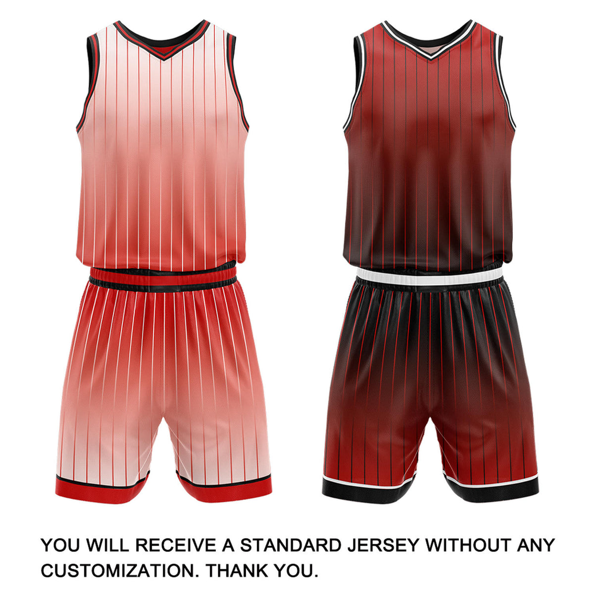 Custom Gradient Red & White Pinstripe Reversible Basketball Jersey Shorts Set | Personalized Team Uniform