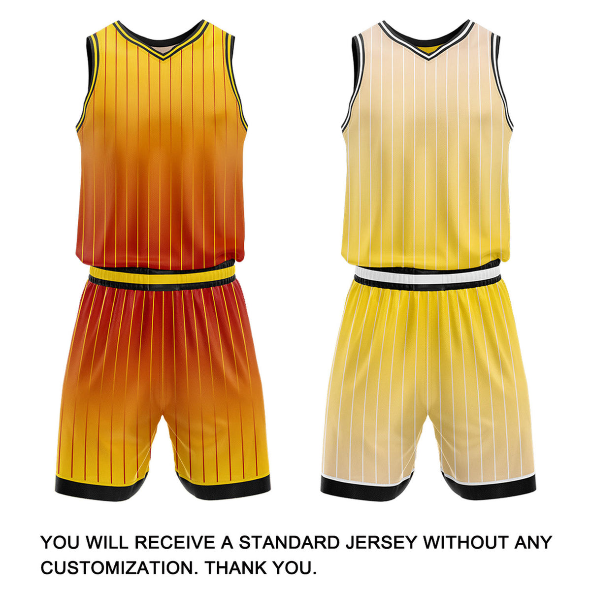 Custom Gradient Yellow & Orange Pinstripe Reversible Basketball Jersey Shorts Set | Personalized Team Uniform