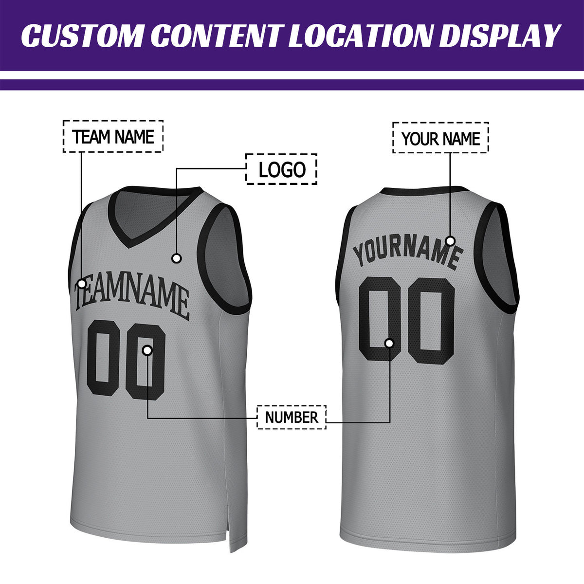 Custom Gray & Black Basketball Jersey | Personalized Name & Number Team Uniform