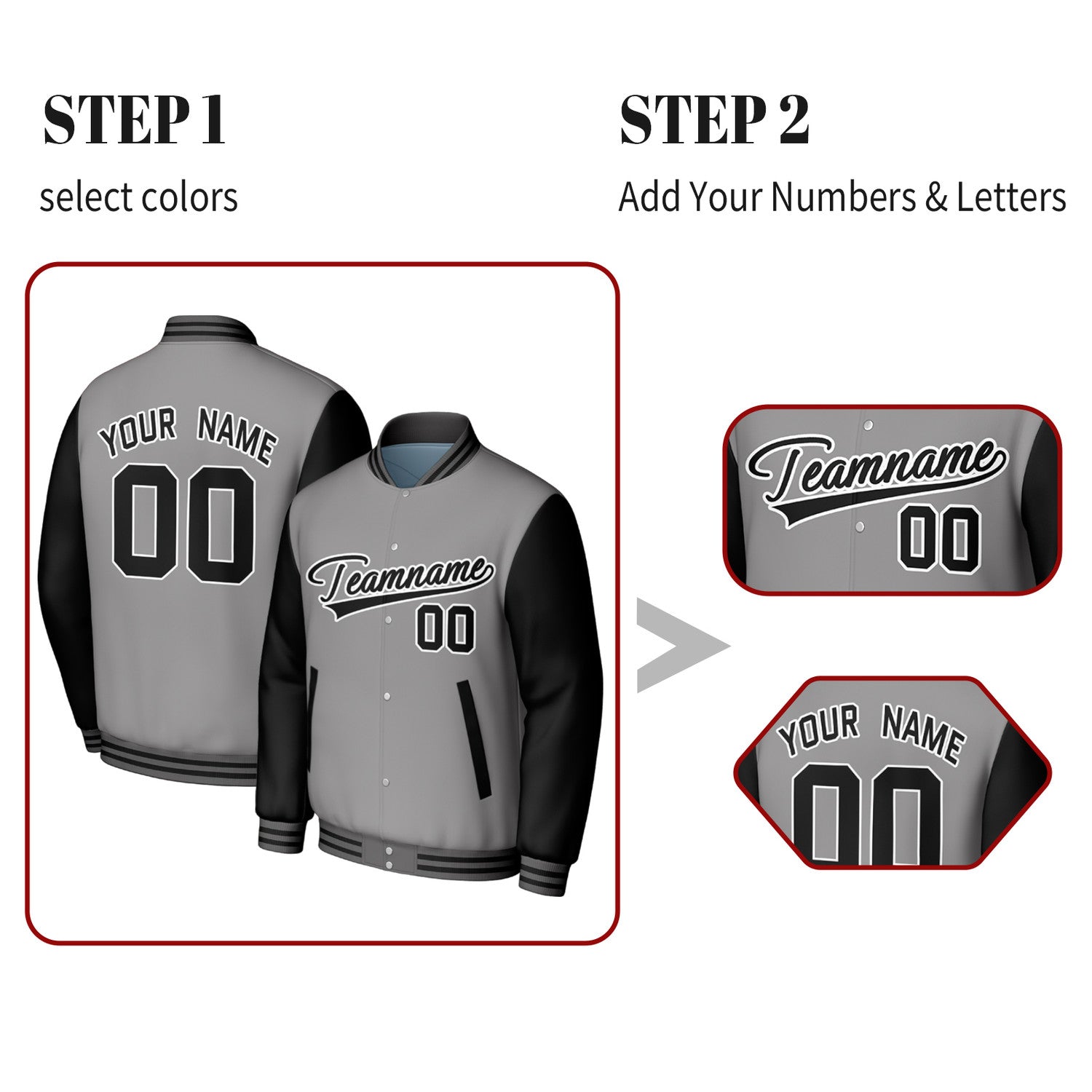 Custom Gray & Black Varsity Baseball Jacket | Personalized Jacket with Stitched Name & Number for Adult & Youth