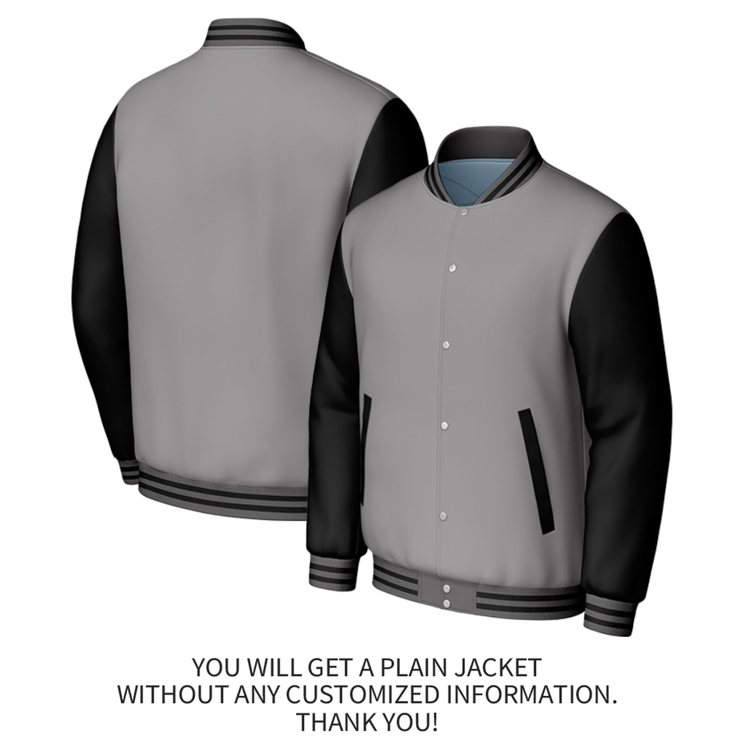 Custom Gray & Black Varsity Baseball Jacket | Personalized Jacket with Stitched Name & Number for Adult & Youth