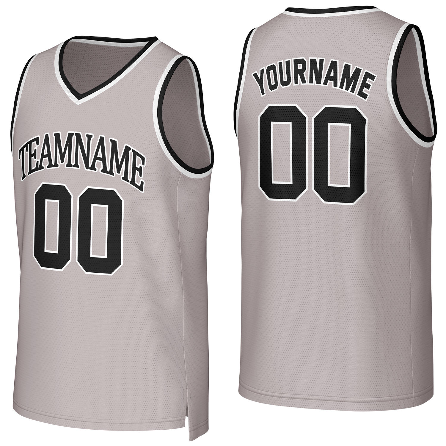 Custom gray & black basketball jersey by Vosoli | Personalized stitched team name, number & logo | Breathable mesh sport jersey