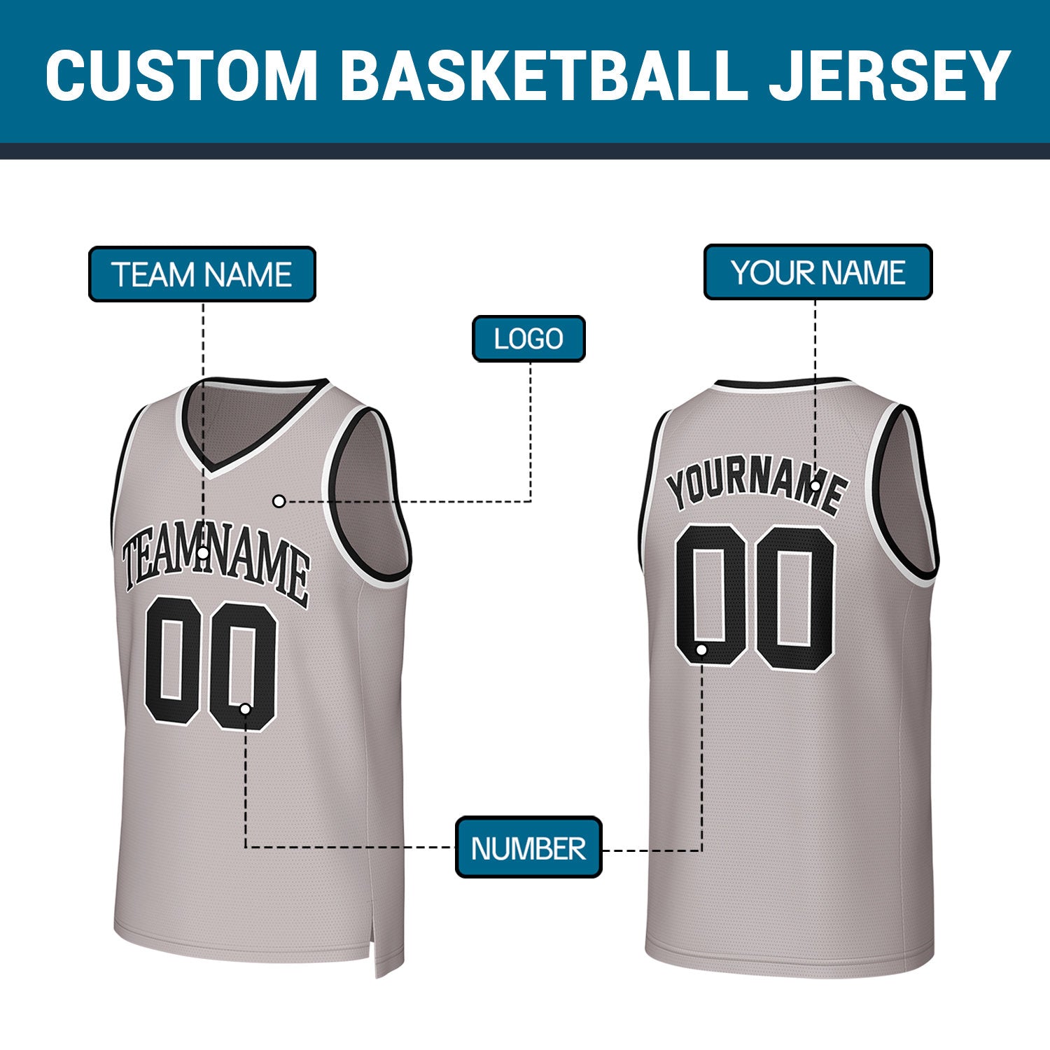 Custom Gray Black Stitched Basketball Jersey | Personalized Name Number Logo Mesh Sports Jersey