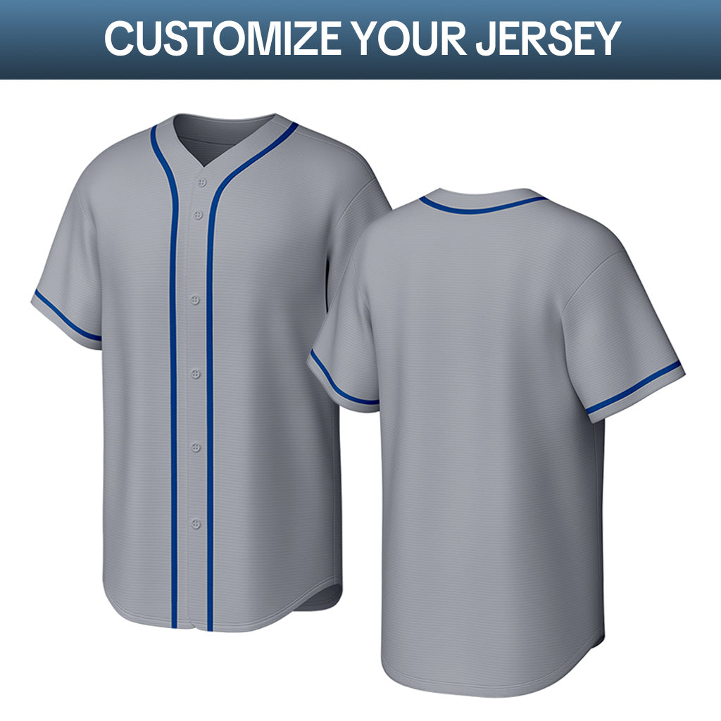Custom Stitched Baseball Jersey Gray Blue | Personalized Name & Number | Team Uniform
