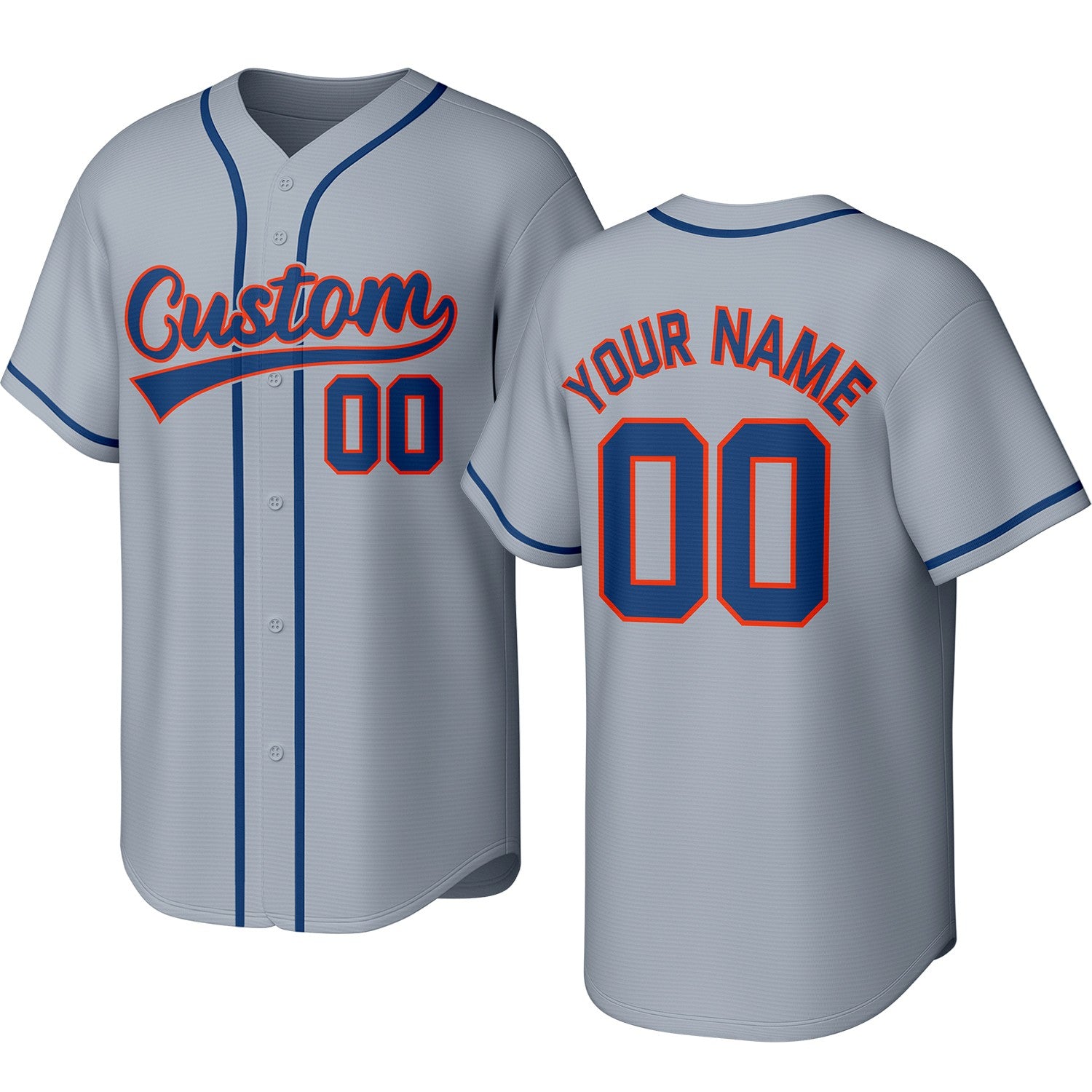 Custom gray baseball jersey with stitched logo, personalized name & number, button-front short-sleeve sports uniform for team men women youth game practice - Vosoli