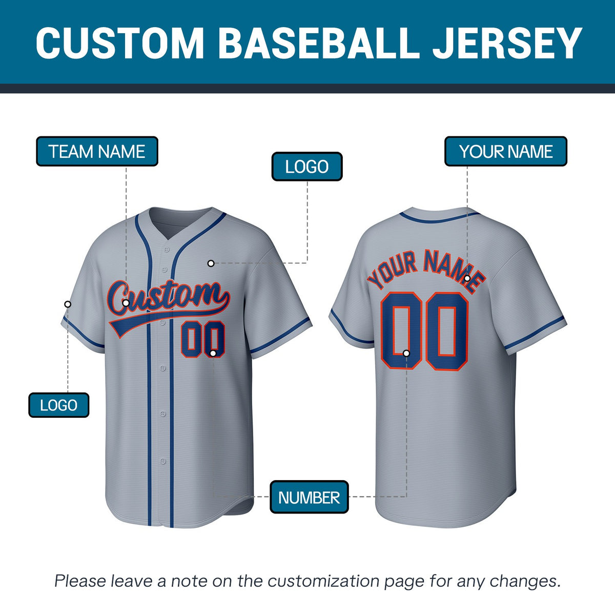 Custom Gray Stitched Baseball Jersey | Personalized Name & Number | Team Uniform
