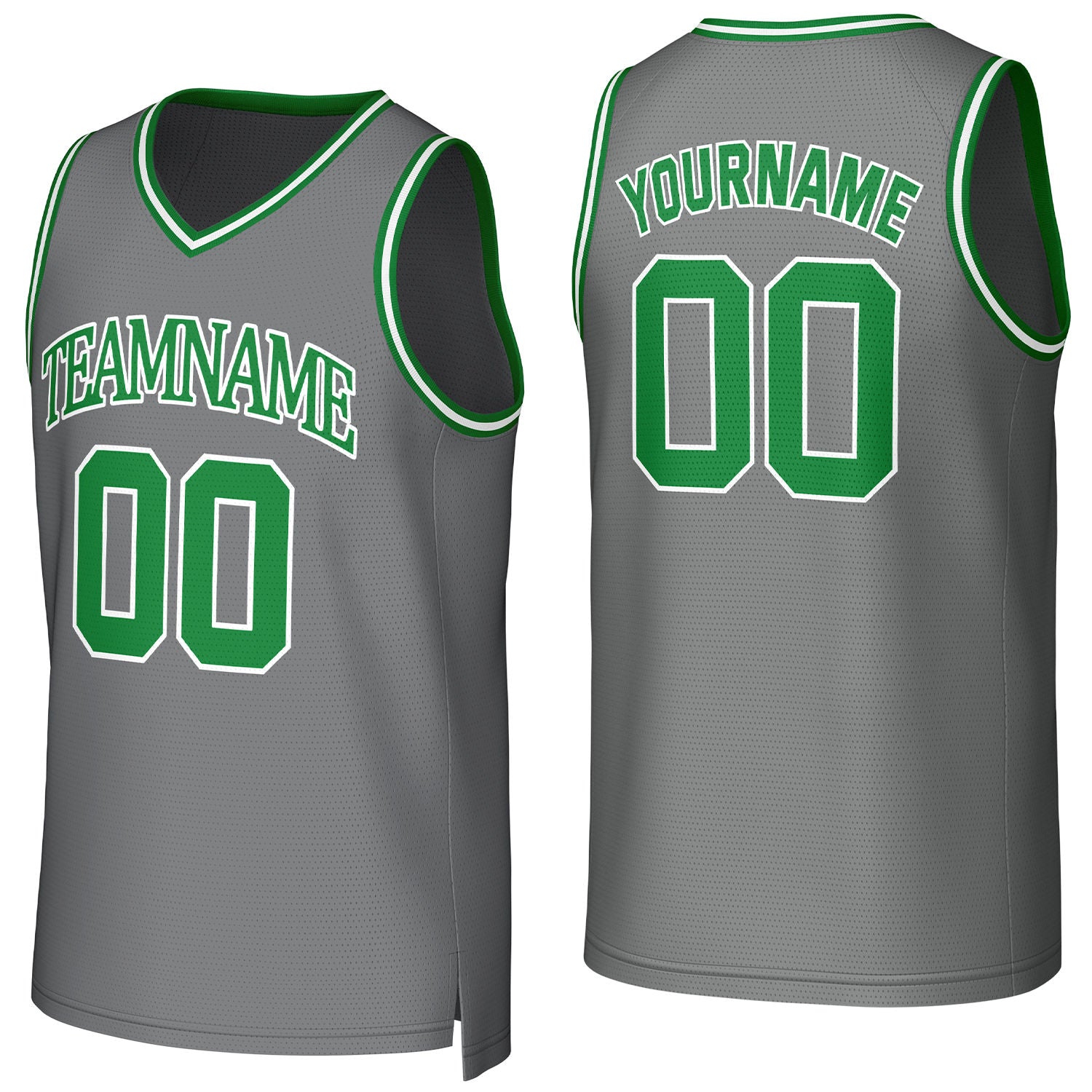 Custom gray-green mesh basketball jersey with logo, personalized name & number, team uniform for men women youth game practice - Vosoli