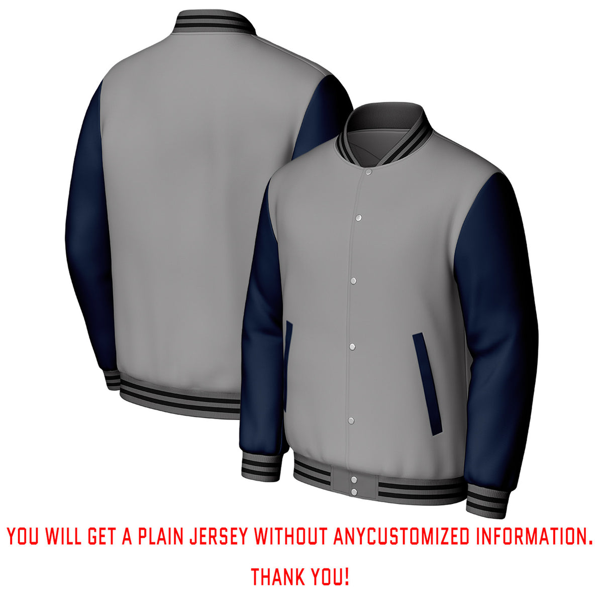 Custom Gray & Navy Varsity Baseball Jacket | Personalized Letterman Baseball Bomber for Adult & Youth