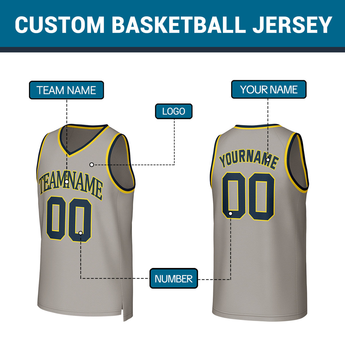 Custom Gray Navy Stitched Basketball Jersey | Personalized Name Number Logo Mesh Sports Jersey