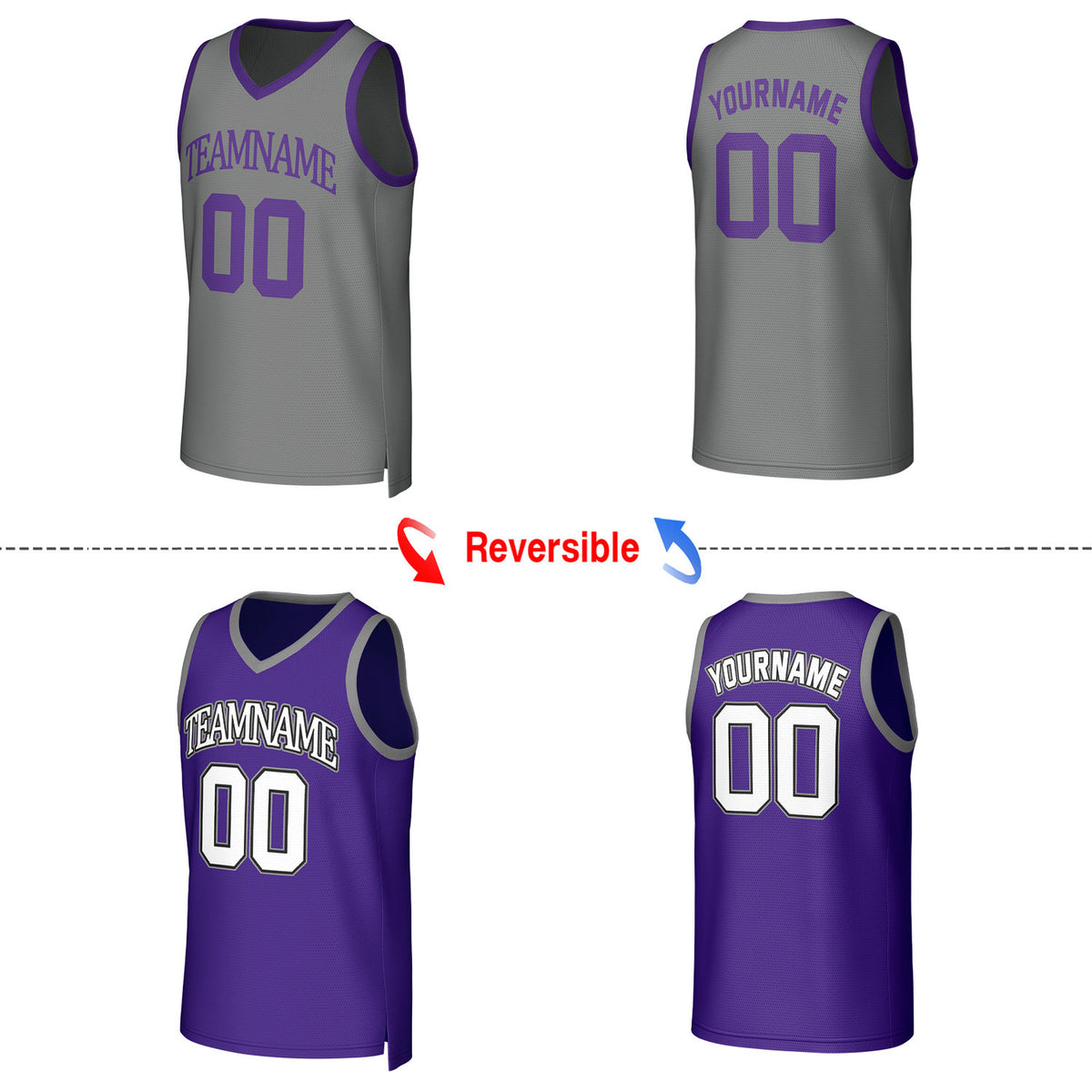 Custom Gray & Purple Reversible Basketball Jersey | Personalized Team Uniform