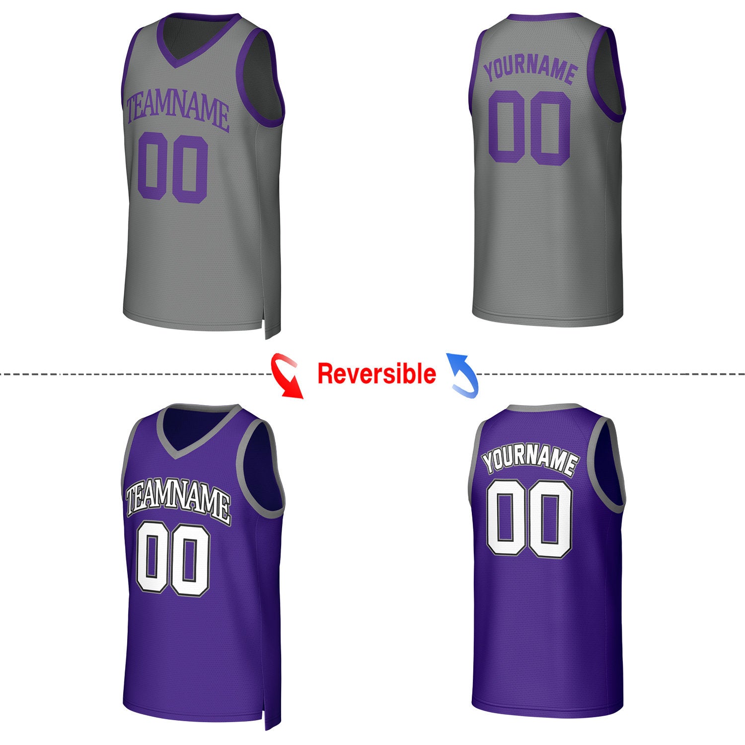 Custom Gray & Purple Reversible Basketball Jersey | Personalized Team Uniform
